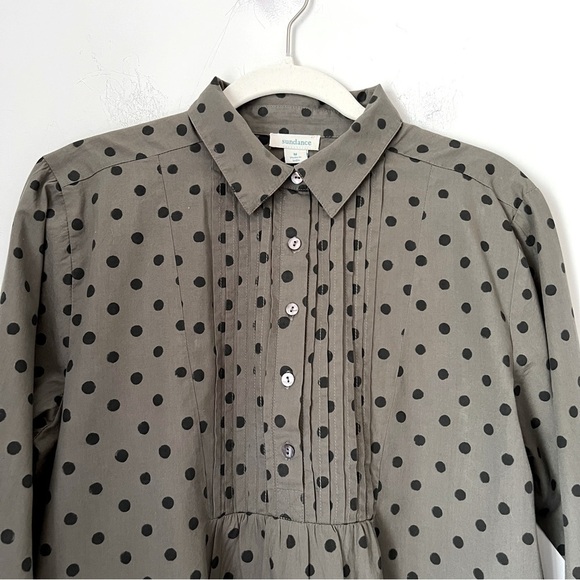 SUNDANCE Woven Lively Days Tunic Shirt Khaki Polka Dot Pintuck Popover Shirt M - Picture 3 of 10